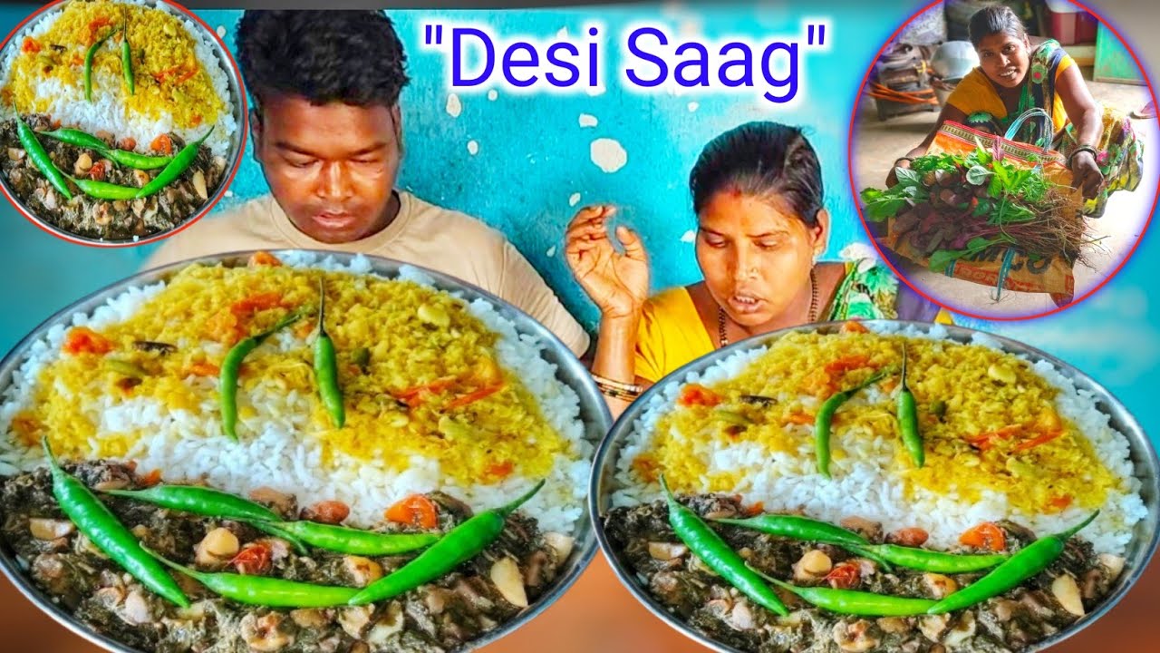 Authentic Village Style Desi Saag Mix | 4 - Item Special Cooking & Eating with Rice