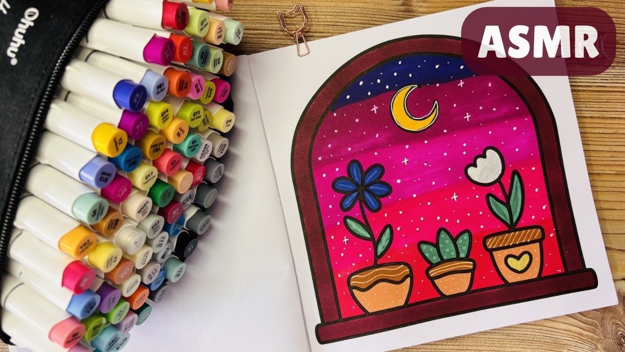 ASMR Coloring ✨ Magical Night Scene | Relaxing Marker Sounds | No Talking