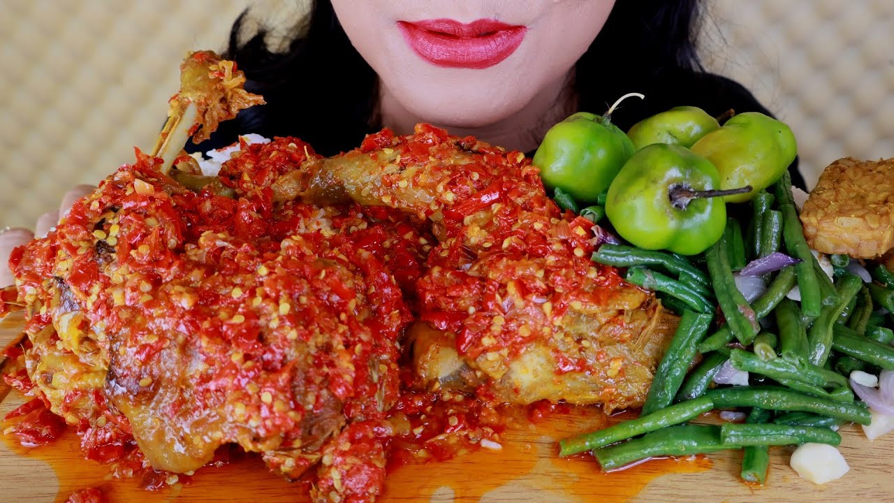 ASMR AYAM KAMPUNG SAMBALADO, OSENG KACANG PANJANG | ASMR MUKBANG INDONESIA