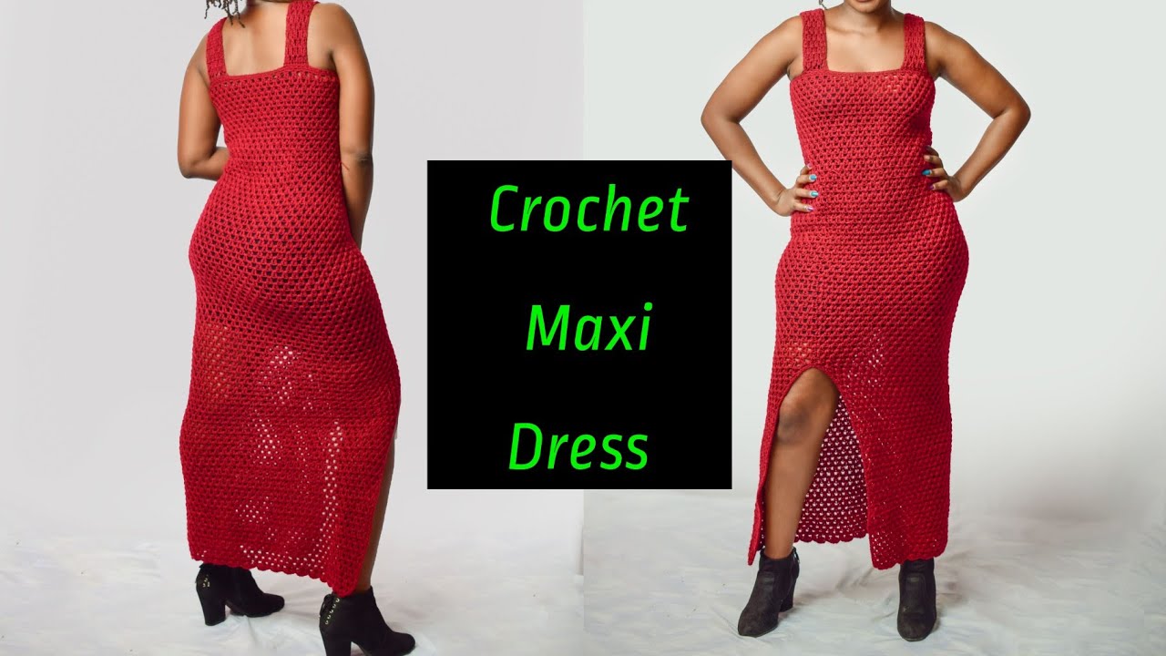 Crochet Granny Stitch Maxi Dress with a Slit