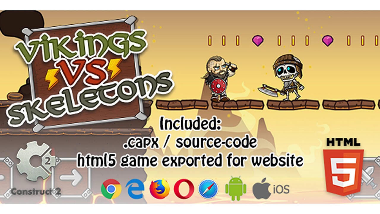 Vikings VS Skeletons HTML5 Platform Game - Construct 2 (.capx + html5 Source-code) | Codecanyon