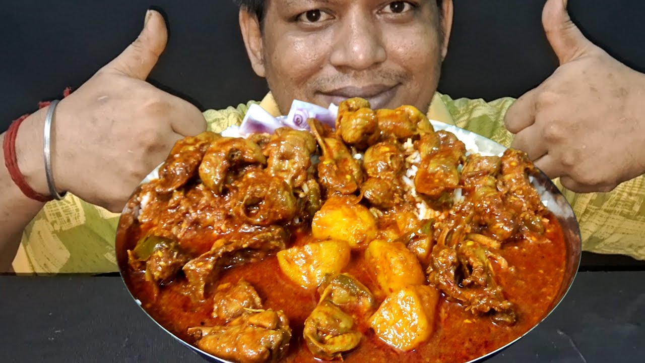 Spicy Chicken stomach curry with rice eating, husband wife eating show, big bites, mukbang asmr