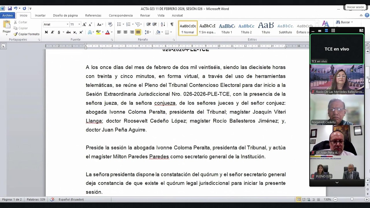 SESIÓN EXTRAORDINARIA JURISDICCIONAL No. 026-2026-PLE-TC