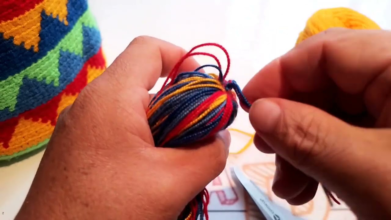 como hacer un cordon y borlas de la mochila wayuu facil paso a paso