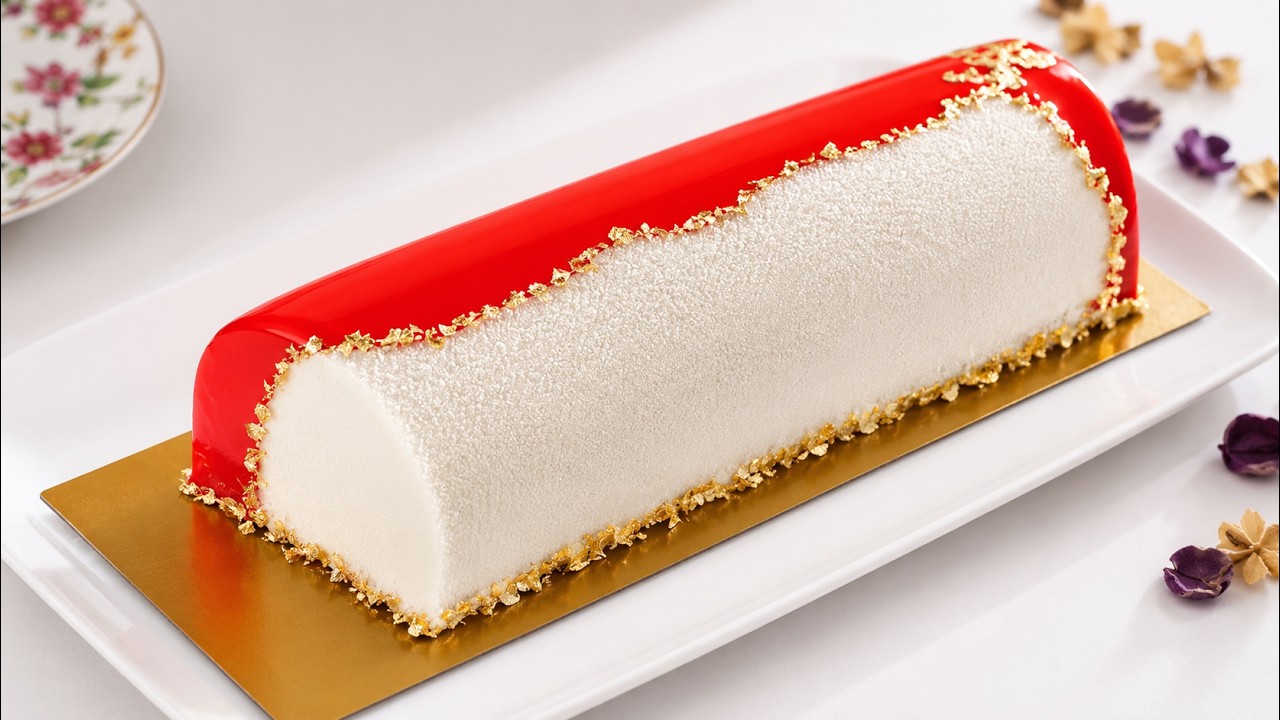 Bûche framboises-crémeux passion mangue-vanille