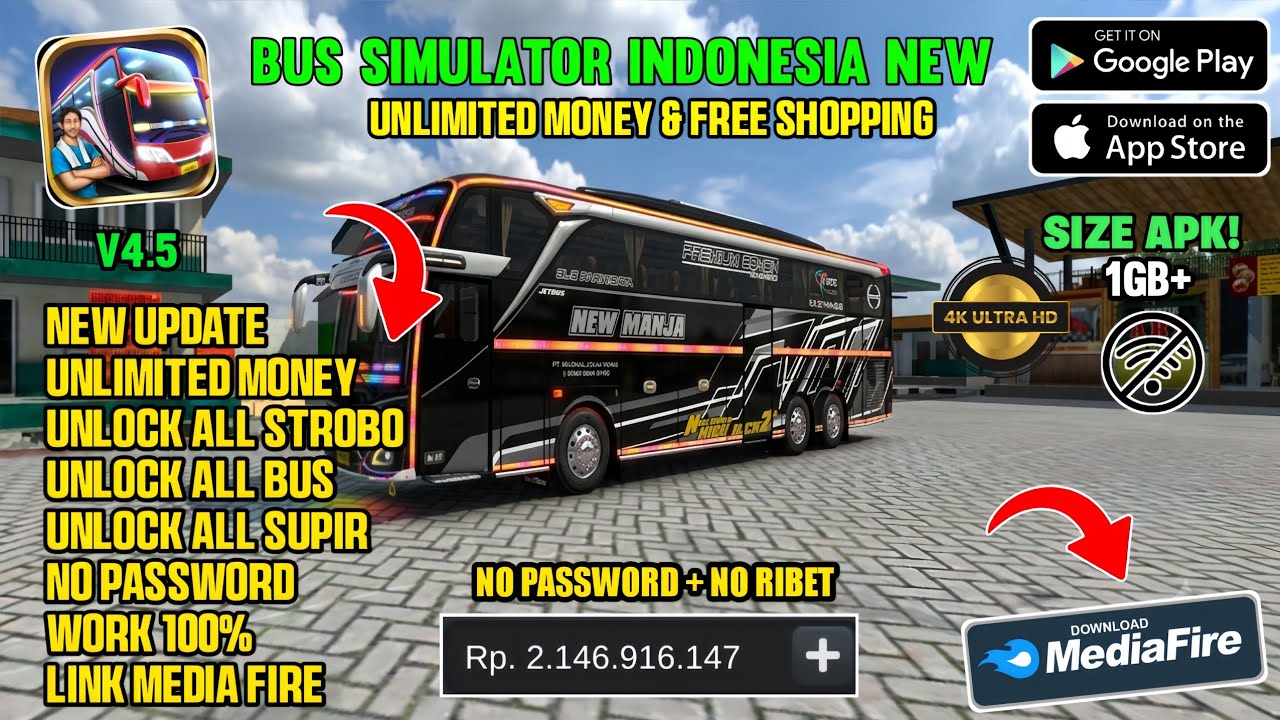 Keren‼️Bus Simulator Indonesia Mod Apk V4.5 Terbaru 2026 - Free Shopping & Unlimited Money 
