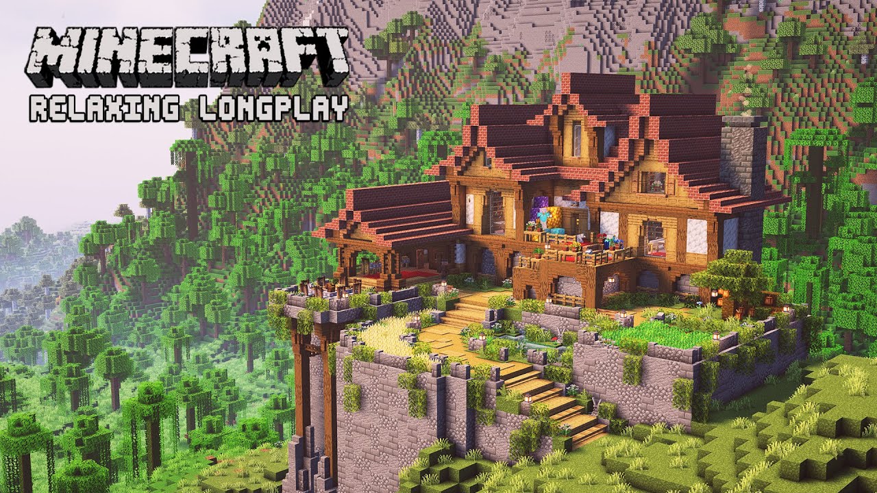 Minecraft Relaxing Longplay | We Built a Large Mountain House (No Commentary)