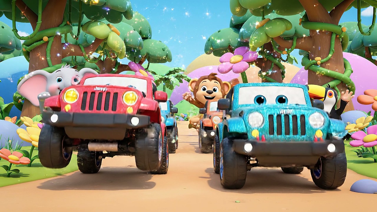 Cinco Pequeños Jeeps de Juguete en la Jungla | Canciones de Animales y Safari para Niños