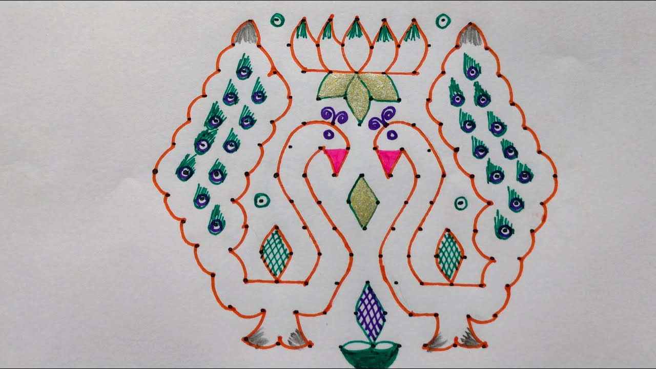 15*9 simple dots rangoli for beginners | easy ragoli for festivals 🦚🌼🌺 