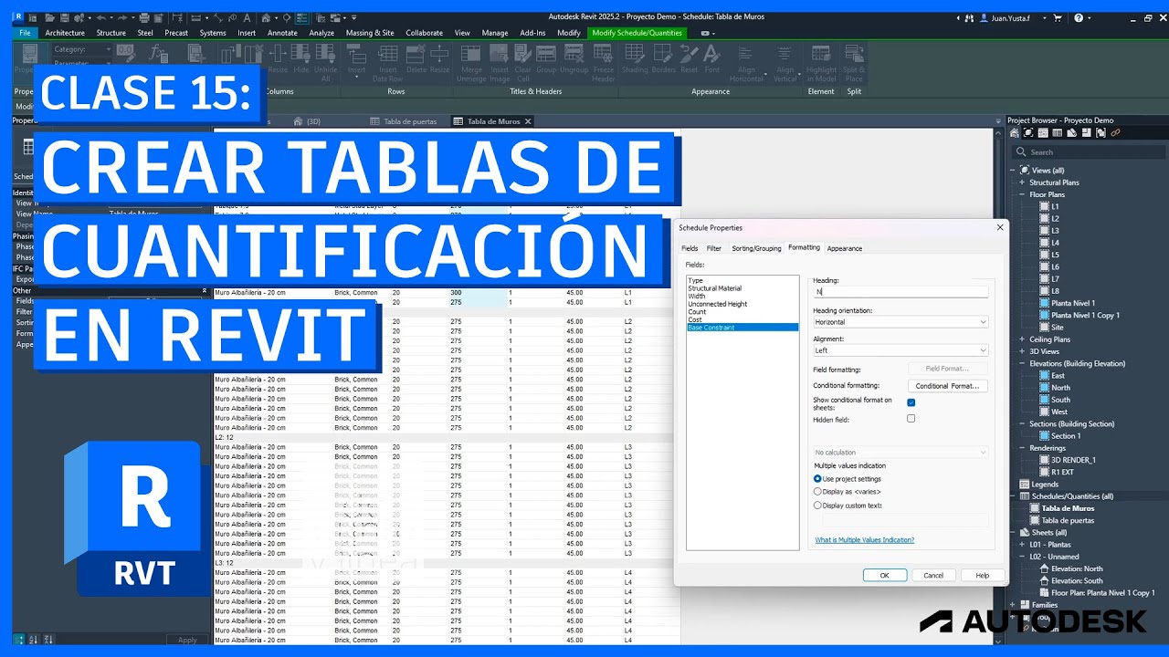 Introducción a Autodesk Revit 2025 #15 - Cómo crear tablas de cuantificación / CURSO DESDE CERO