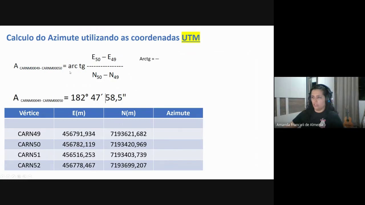 Geodésia - Calculo azimute da quadrícula
