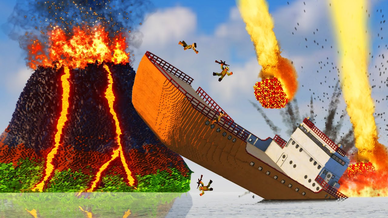 Realistic Volcano Eruption Destruction with Ragdolls 😱 Teardown