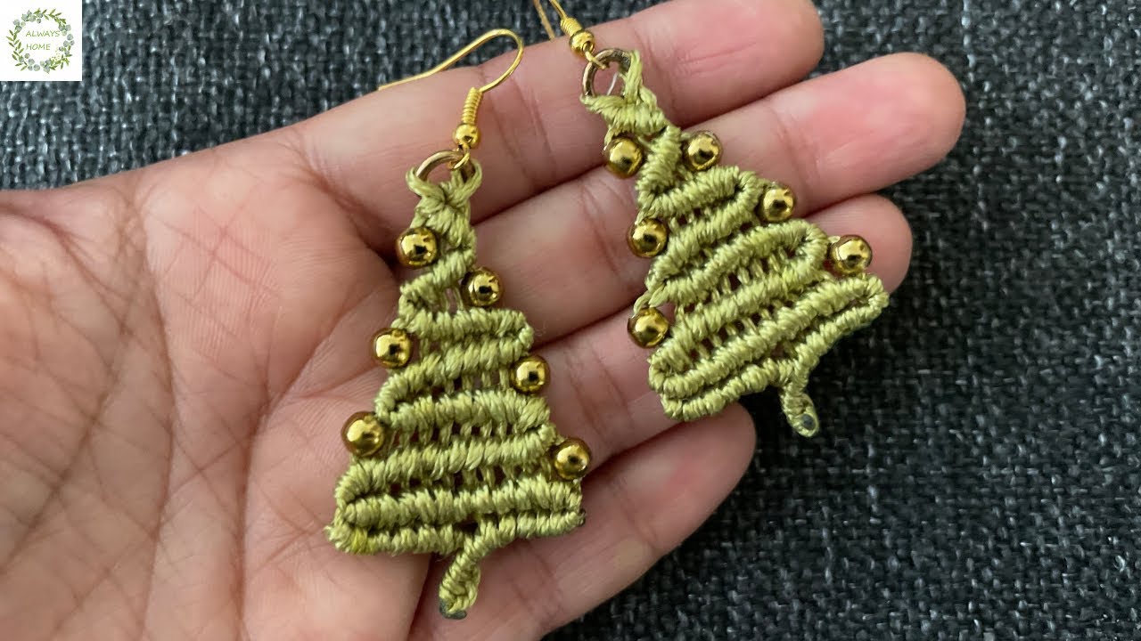 Macrame Christmas tree earrings |Macrame earrings for beginners step by step |DIY Macrame  earrings