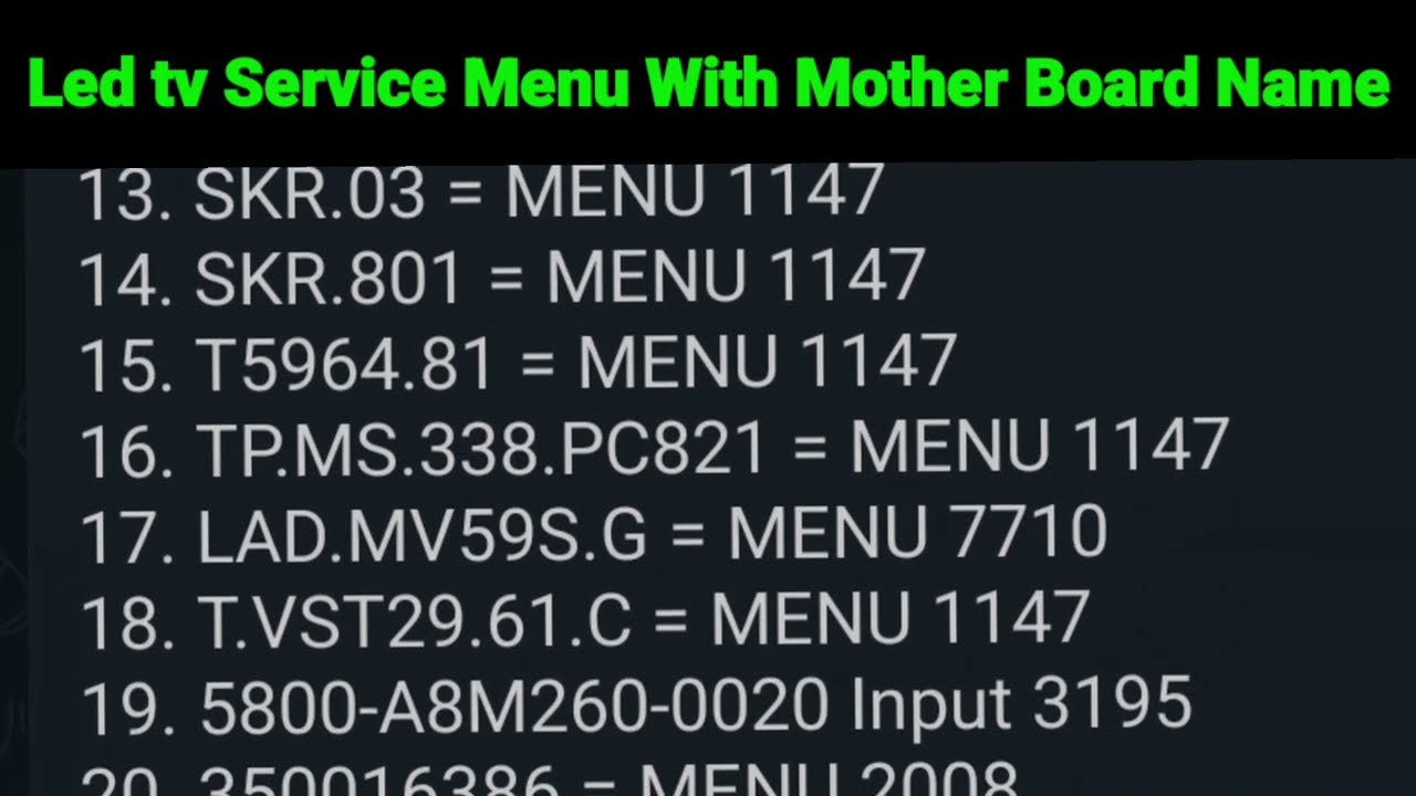 Led Lcd tv Service Menu Factory Code MotherBoard No | All China Mother Board Service Menu Code