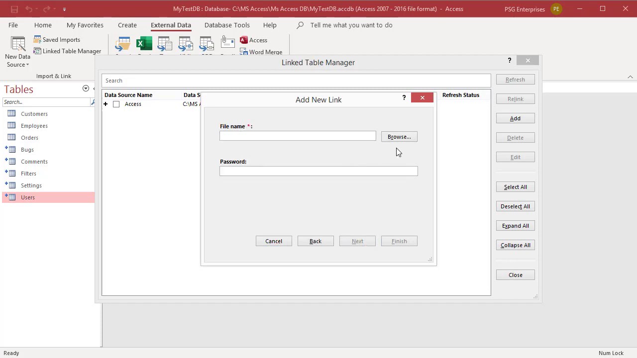 How to Add or Delete Data Sources using Linked Table Manager in MS Access - Office 365