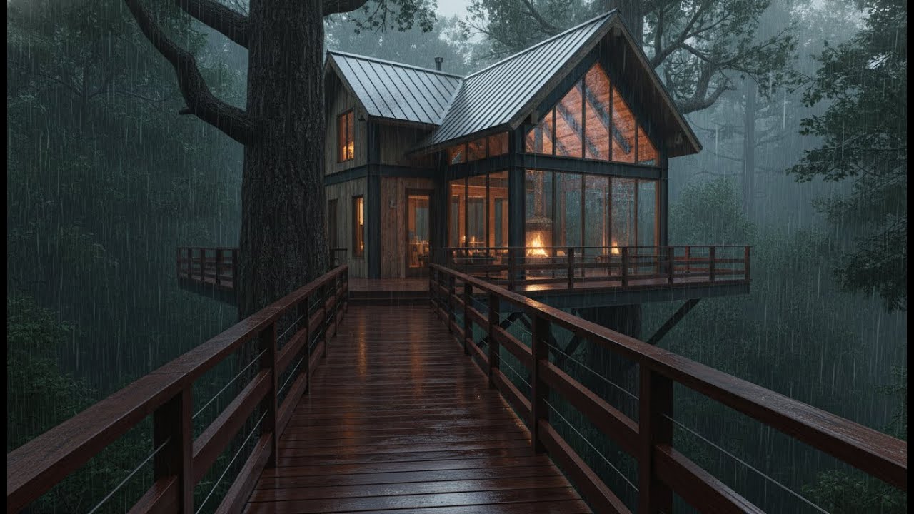 Relaxing Sound Rain on Cozy Cabin in the Woods With Raining | Soothing Night Rainfall for Deep Sleep