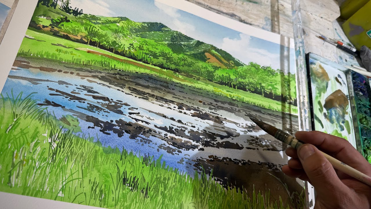 426遠野【新緑と水田！】鮮やかに力ずよく大胆に描くコツ