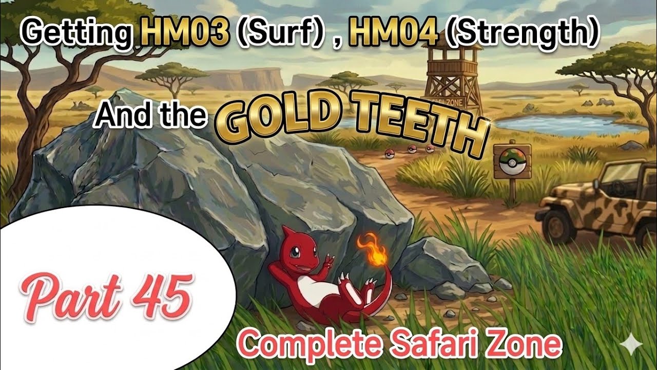 Pokemon RED Gameplay | Part 45 | Getting HM03 (Surf) , HM04 (Strength) And GOLD TEETH 