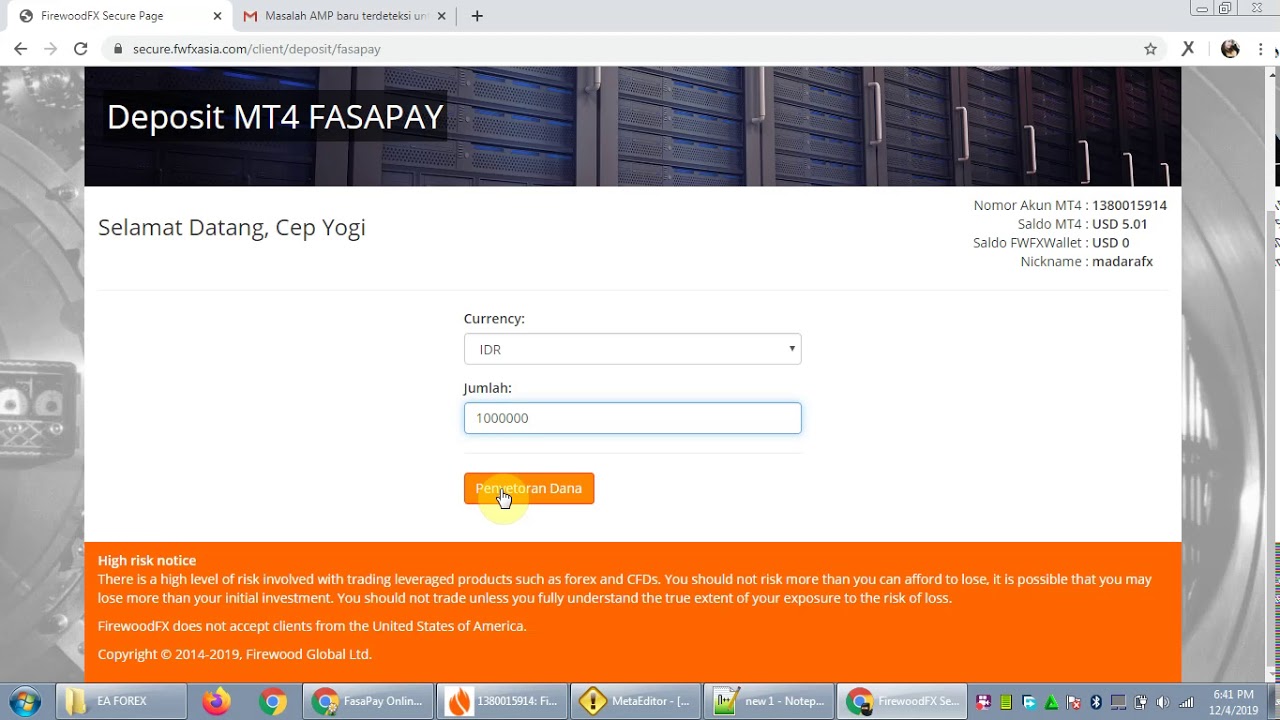 cara deposit firewoodfx dengan fasapay idr