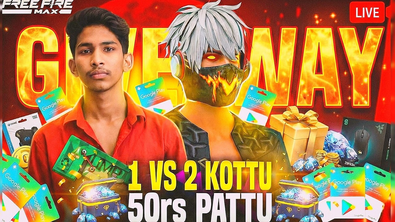 FREE FIRE GIVEAWAY❤️👉 1V2 KOTTU 50 PATTU 0\4🤩Telugu #crazytechkrishna #live #freefire #freefirelive