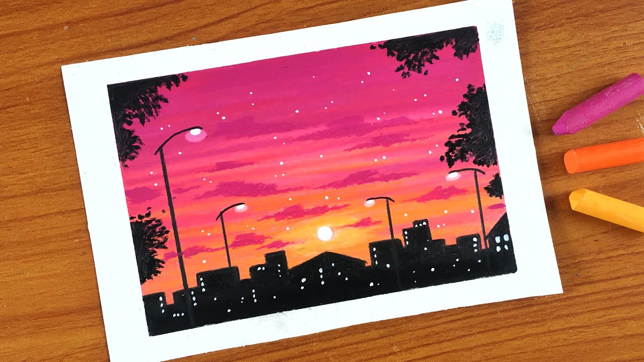 Oil Pastel Street Lights Painting for beginners | Oil Pastel Drawing