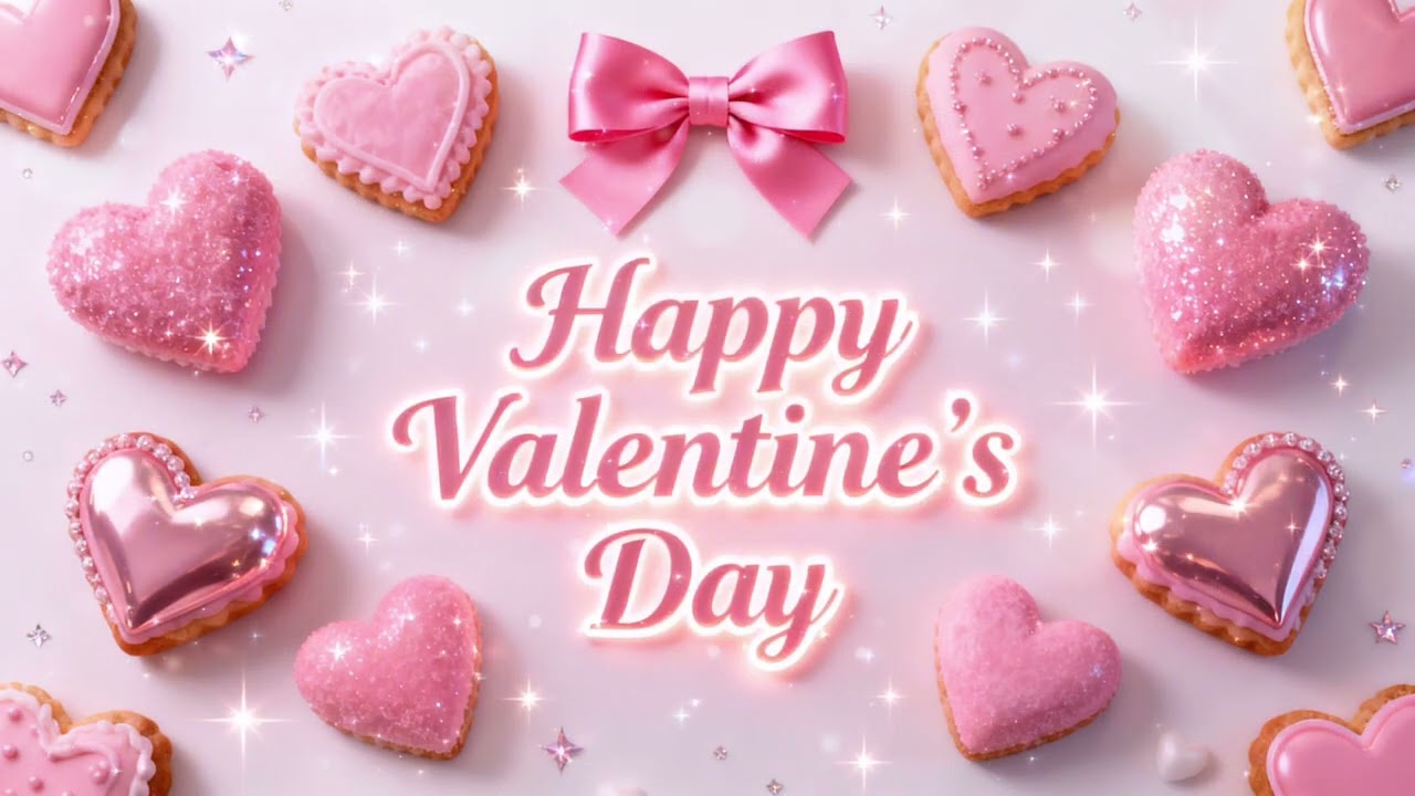 Happy Valentine’s Day wallpaper 🎀 girly pink bow & hearts coquette aesthetic background