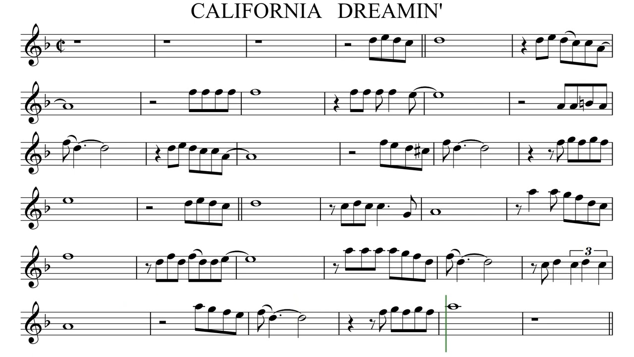 CALIFORNIA DREAMIN' for flute or violin Sheet Music Play Along Backing Track