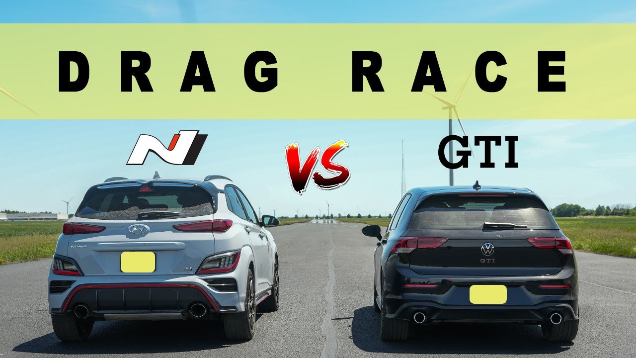 VW Golf GTI 2022 года против Hyundai Kona N 2022 года — вы к этому не готовы. Гонка Drag-and-Roll.