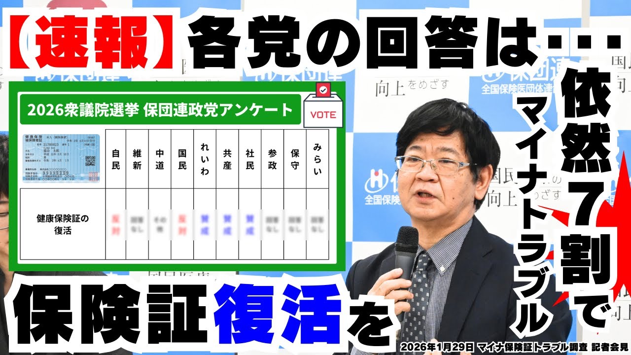 【速報】各党の回答は･･･ 依然７割でマイナトラブル 保険証の復活を 2026年1月29日