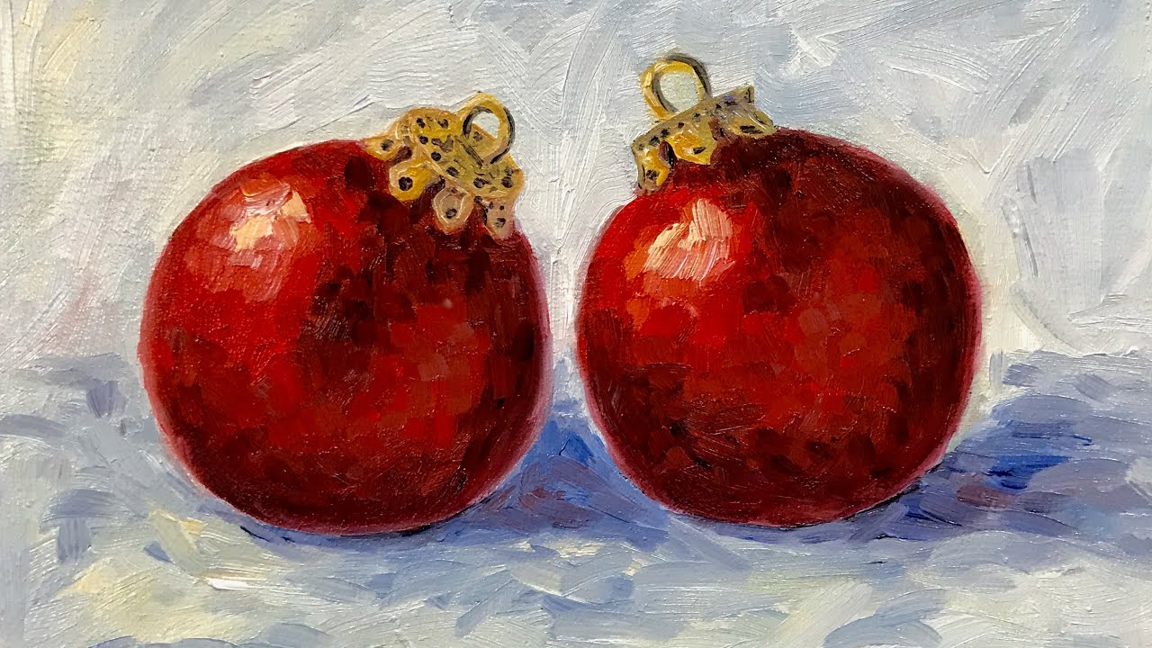 Ölmalen für Anfänger: Christbaum-Kugeln für Weihnachtskarte malen
