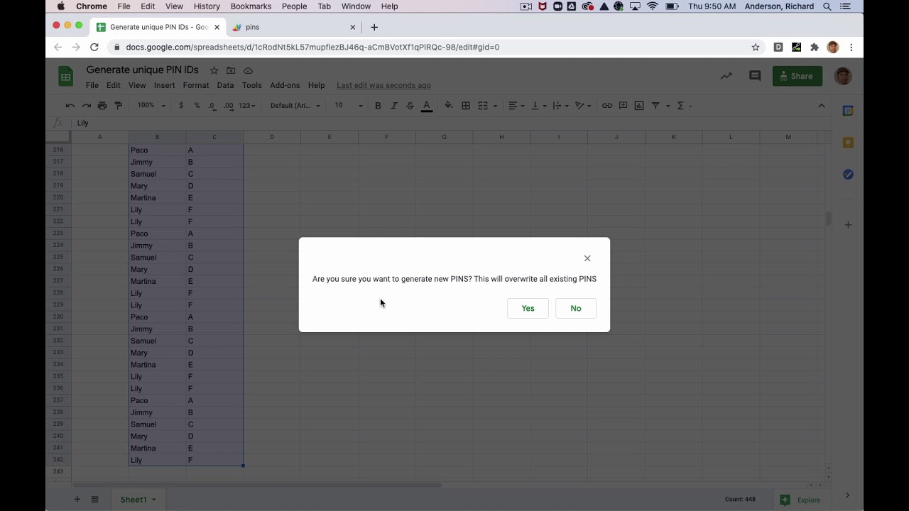 Google Sheets and Generating Unique PIN numbers