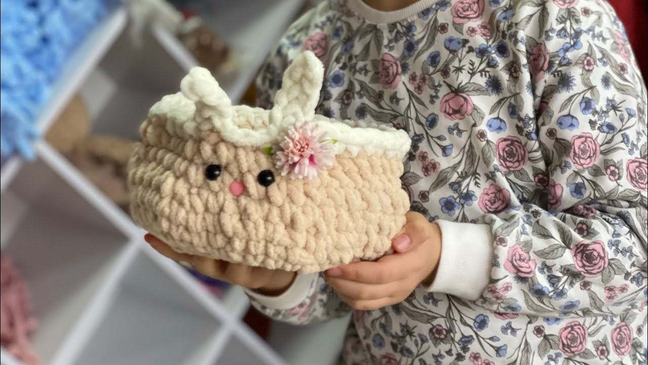 Корзинка з Alizepuffy fine, кошик великодній  з пряжі пуффі