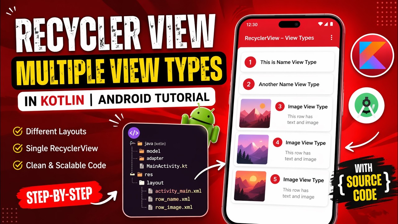 ANDROID - RECYCLER VIEW DIFFERENT VIEW TYPES || TUTORIAL IN KOTLIN