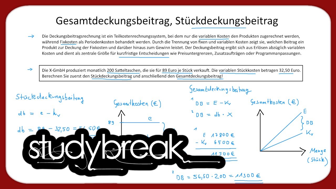 Gesamtdeckungsbeitrag, Stückdeckungsbeitrag | Kosten- und Leistungsrechnung