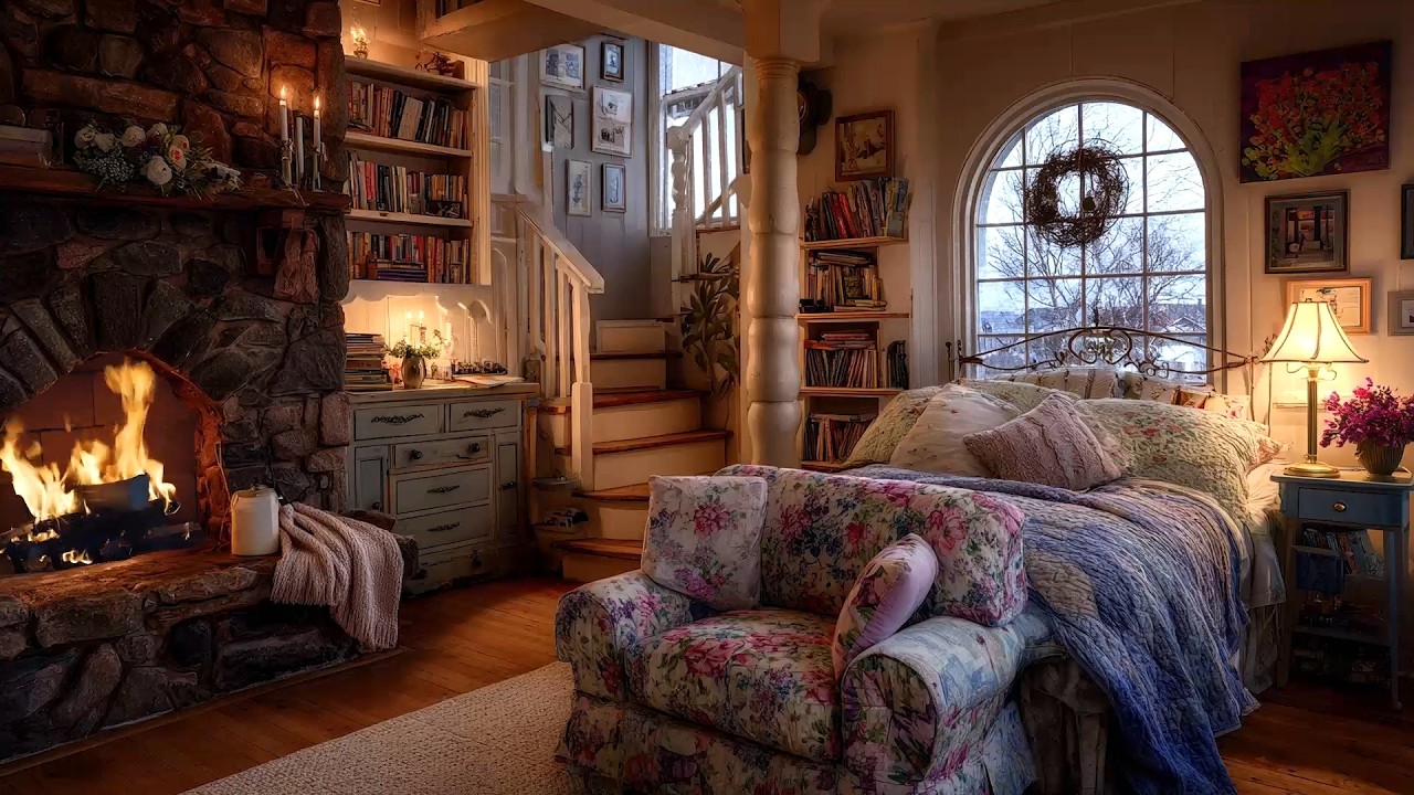 Winter Sleep Aid: Crackling Fireplace & Blizzard in Snowy Cabin for Peaceful Rest