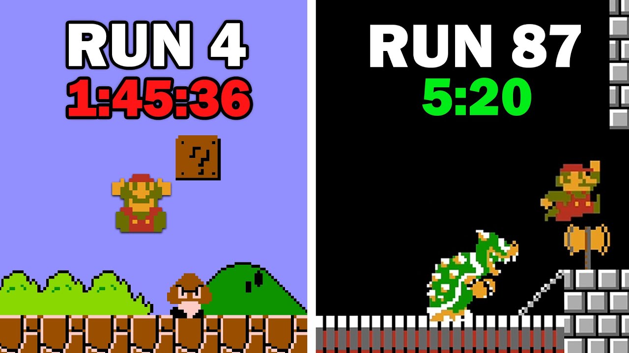 How Fast Can You Get in 100 Speedruns of Super Mario Bros