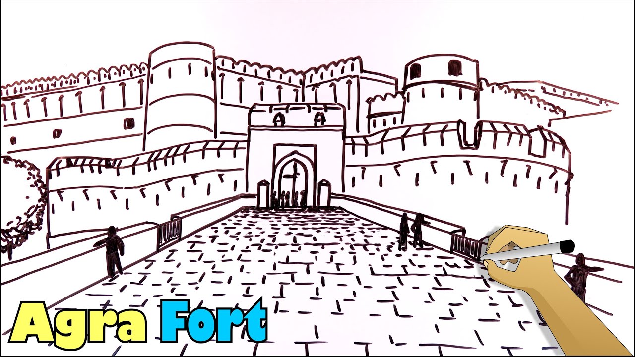 How to draw the Entry gates of the Agra Fort
