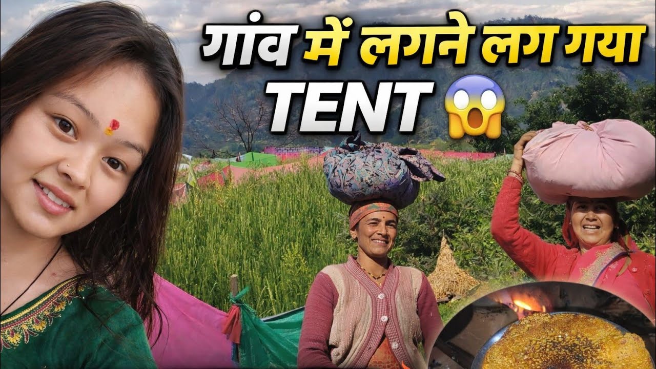 गाँव में लगने लग गया tent ⛺ किसकी शादी है 🤔आज बनाया मैंने कुछ स्पेशल 🤩#pahadilifestylevlog 