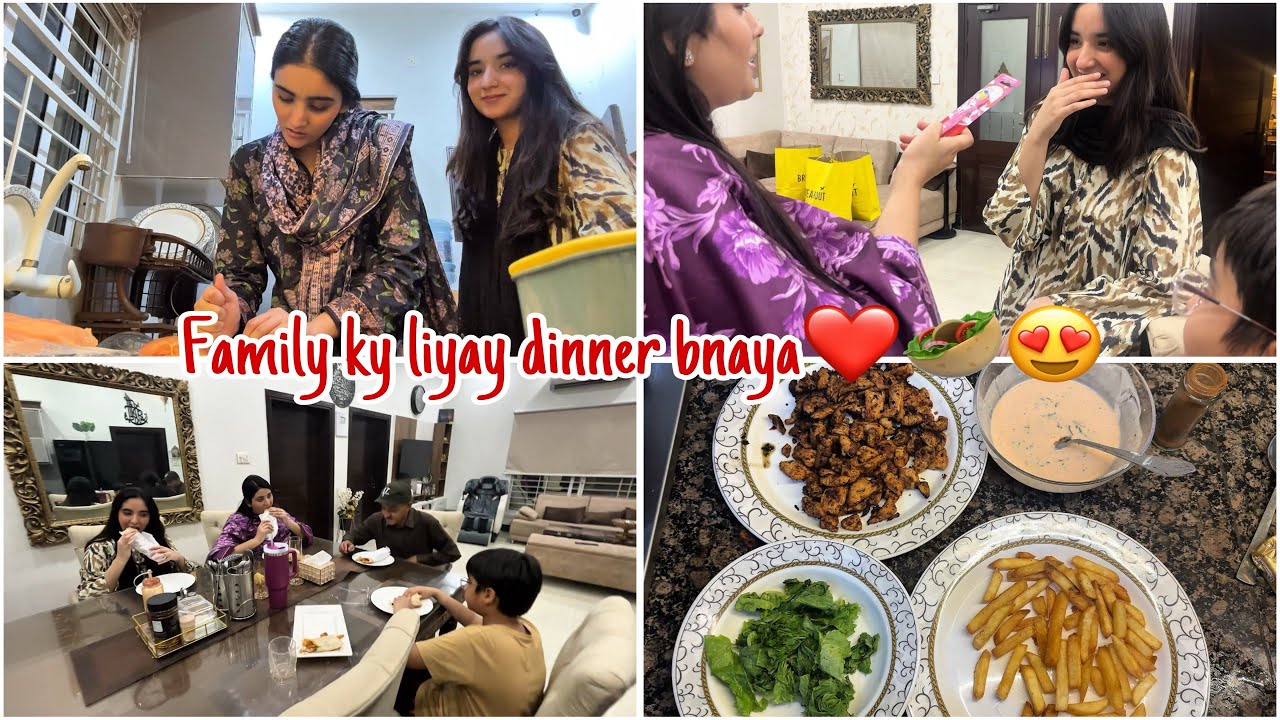 Family ky liyay dinner bnaya😌-Chicken Shawarma Wraps ki easiest recipe❤️-Sb ka reaction 😁