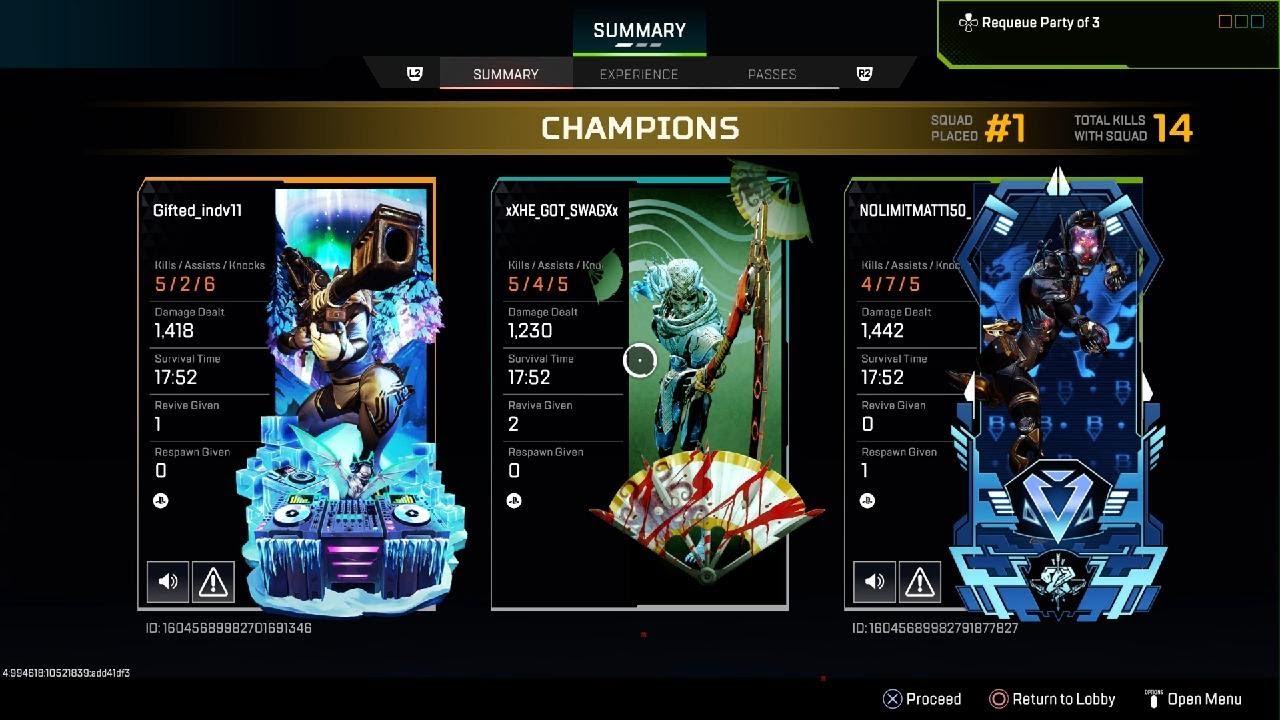 Apex Legends 3 straight dogs in a Plat Lobby😈