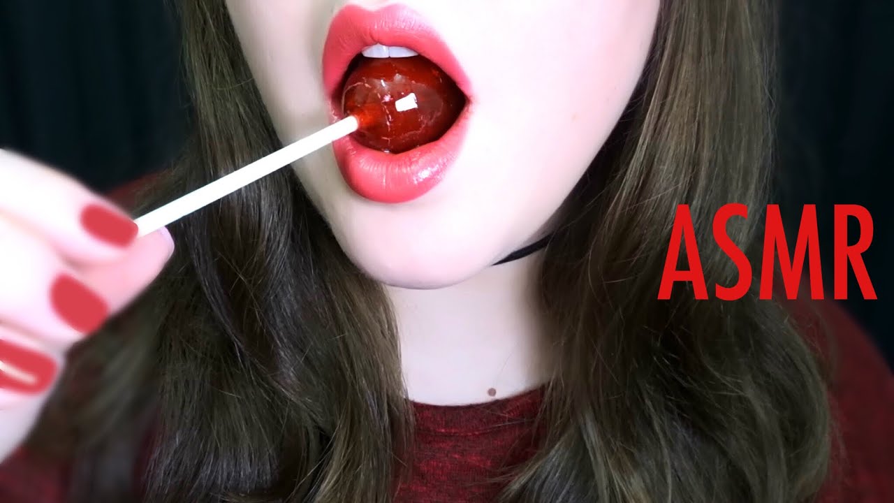 ASMR Cherry LOLLIPOP with BUBBLE GUM center [EXTREMELY SATISFYING]