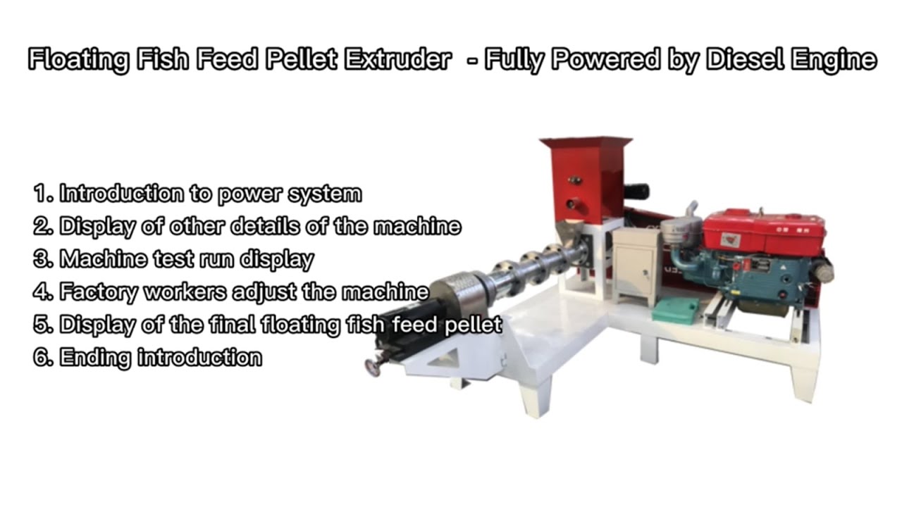 How does the fish feed extruder machine which is fully powered by the diesel engine work?