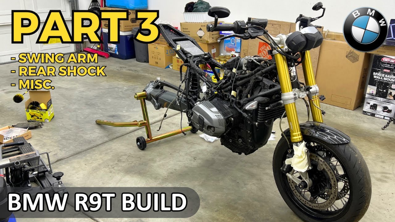 R9T Build Part 3 - Installing Swing Arm & Rear Shock, Clutch Fluid Change | BOND Garage
