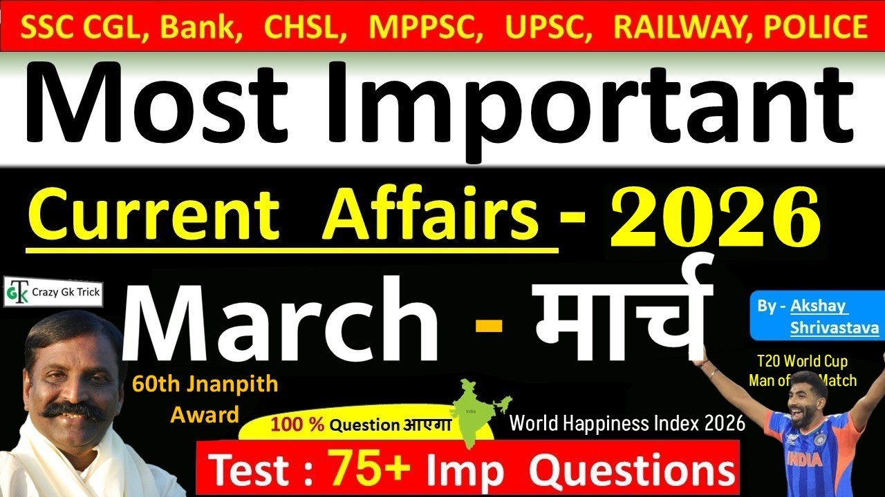 Current Affairs - March 2026 | Imp current affairs 2026 | Monthly Current Affairs  | Akshay sir
