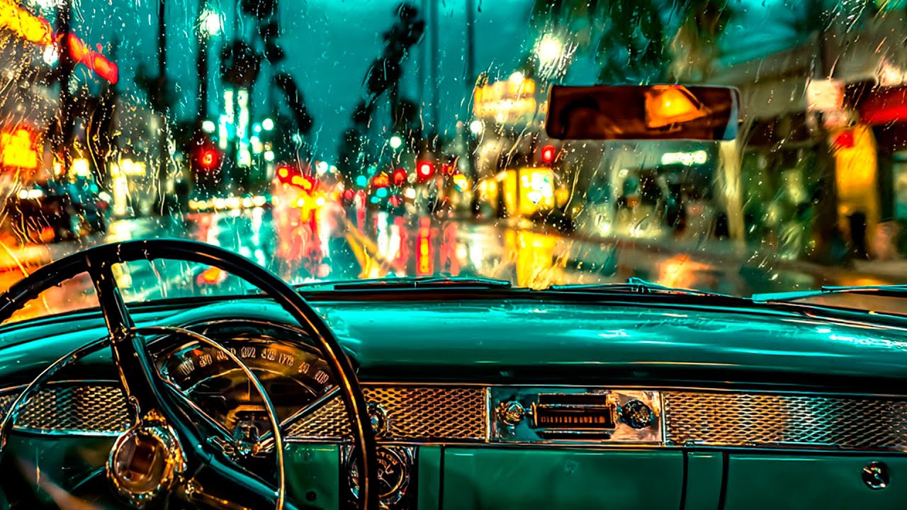Noir Sax Jazz Night Drive in Los Angeles 🚗 Rainy Boulevards & Neon Reflections for Late Night Focus