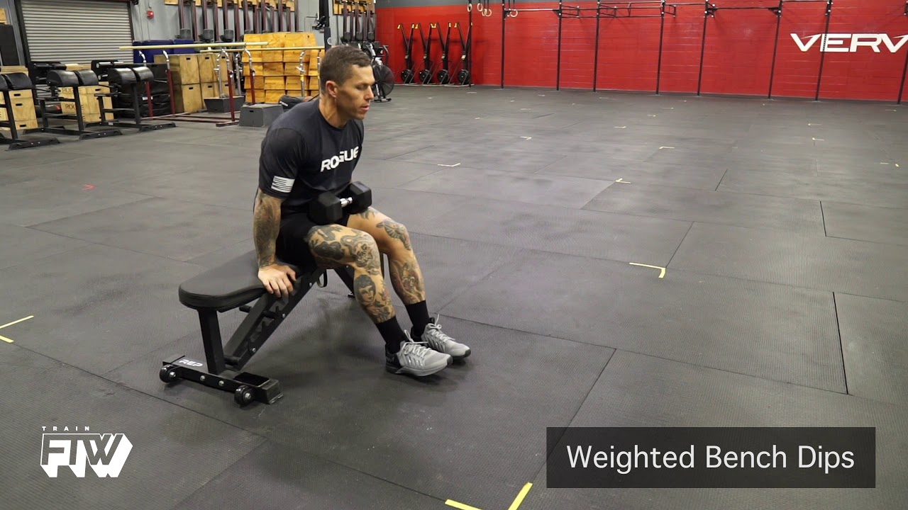 Weighted Bench Dips (Dumbbell and Band Options)