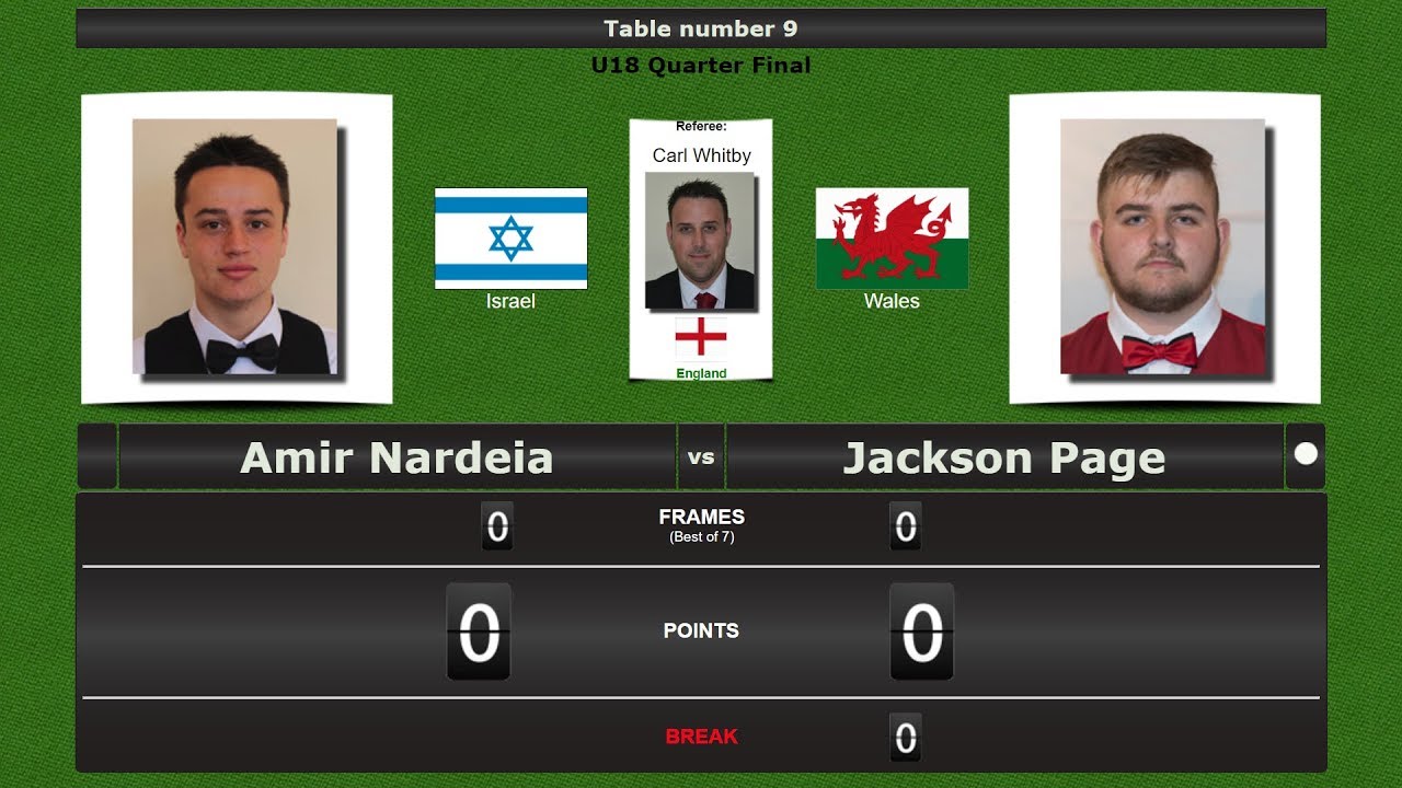 Snooker U18 1/4 Final : Amir Nardeia vs Jackson Page