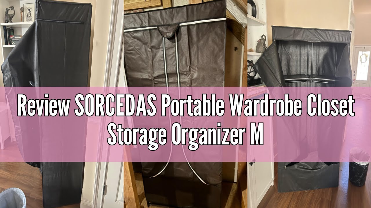 Review SORCEDAS Portable Wardrobe Closet Storage Organizer Metal Hanging Rack Non-Woven Fabric 34 In