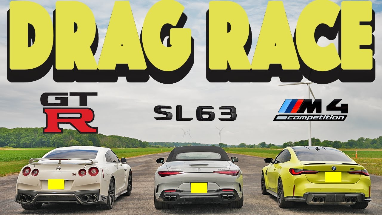 Mercedes SL63S 2023 года против BMW M4 Competition XDrive против Nissan GTR — близко, но не насто...