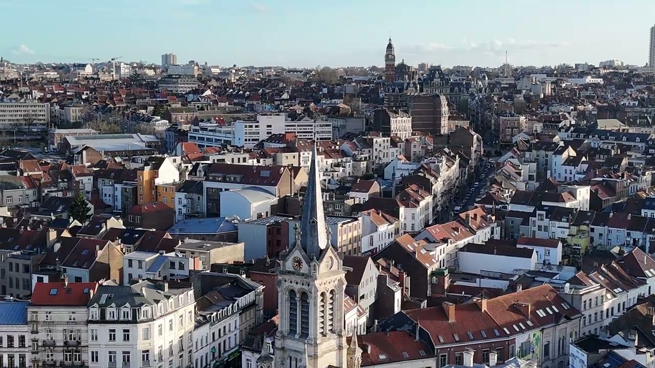 Flight over the church of St. Gilles in Brussels 